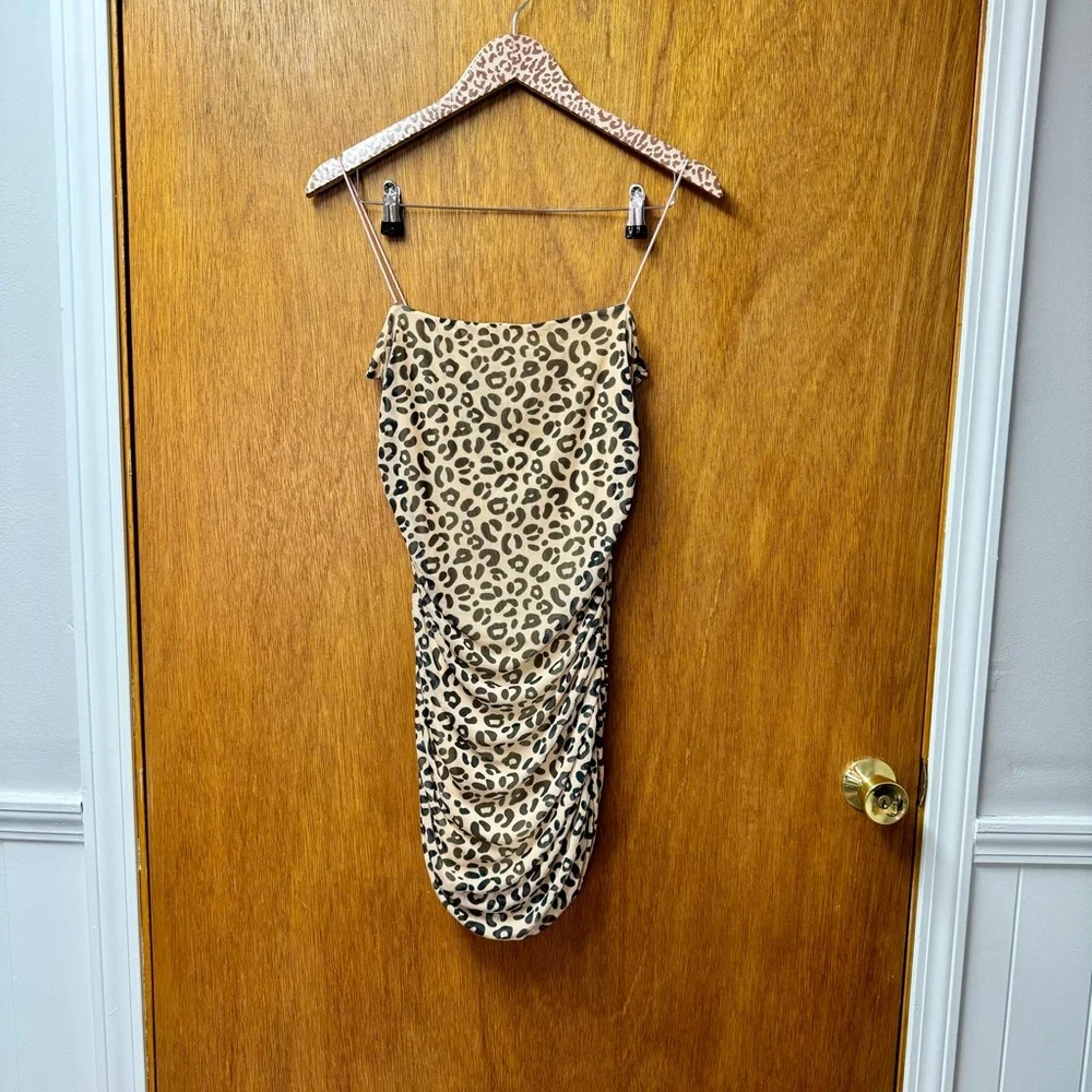 Sandy Liang Lily Leopard Print Sleeveless Ruched Mini Dress Bodycon 6 - Picture 15 of 15
